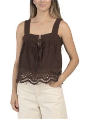 Rachel Zoe Brown Linen Blend Cropped Tank Top Sz XL